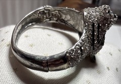 Vintage Rhinestone Tiger Cuff Clamp Bracelet Leopard Crystal