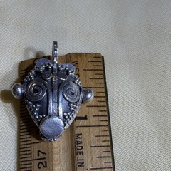 Silver Asymmetrical Pendant Charm for Unisex Adults Fashion Jewelry Tribal Mask