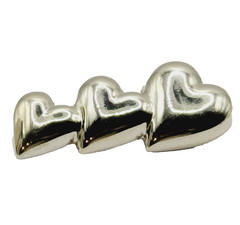 Triple Heart Graduated Sized Puffy Look Sterling Silver 925 Brooch Pin Thailand