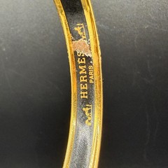 Hermes Vintage Enamel Bangle Bracelet Women Gold Red Yellow Floral Narrow GM