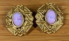 VTG Monet Pink Gold Clip Earrings + Unsigned Gold Black Glass Drop Clip Earrings