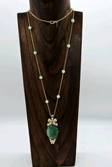 Nolan Miller Necklace Carved Faux Jade Pendant Gold Tone Retired Vintage Rare