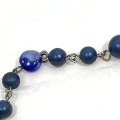 Vintage TRIFARI Cobalt Blue Glass Bead Necklace 2 Tier Peacock Iridescent Silver