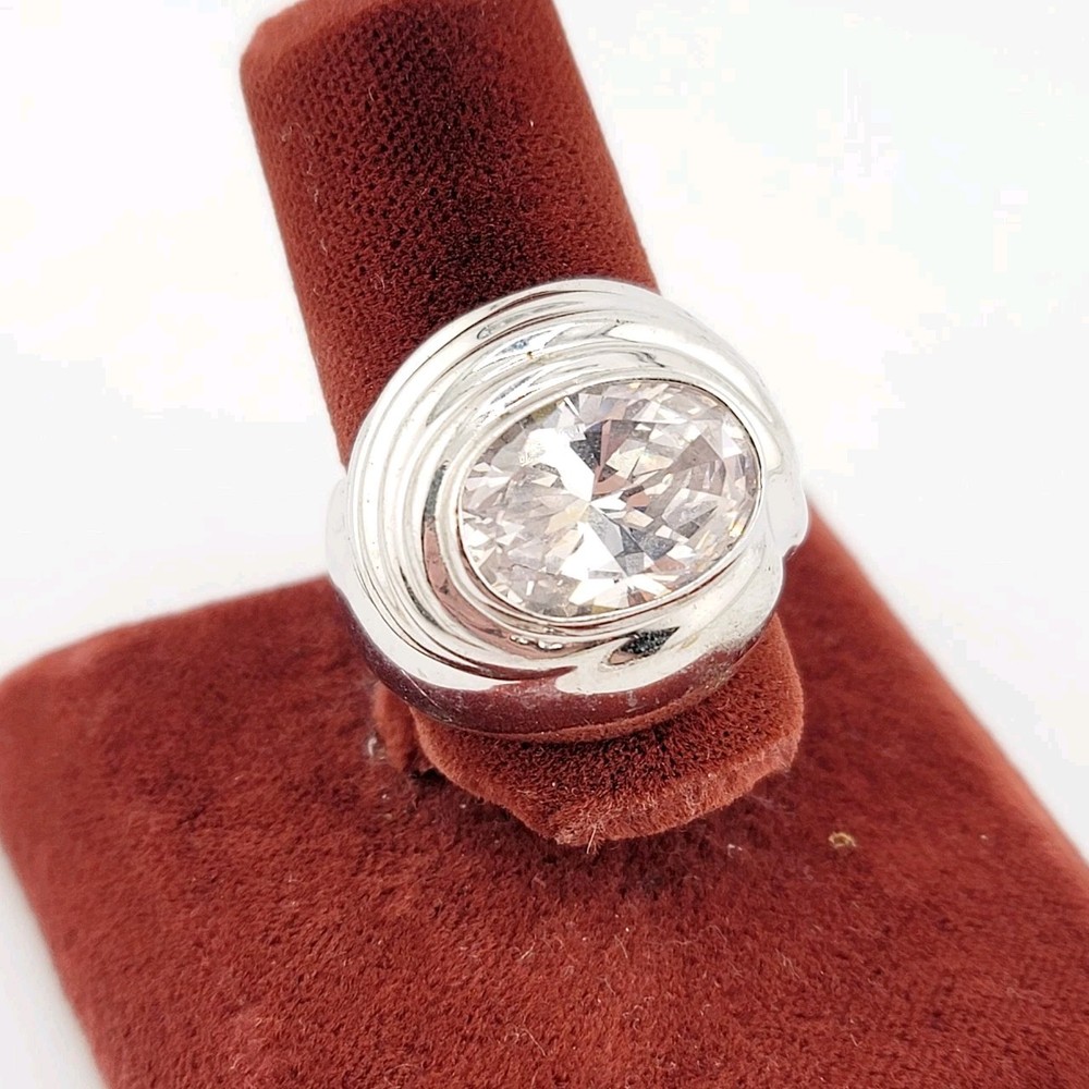 Vtg Sz 8 Ring ESPO Band Dome Oval Cubic Zirconia Swirl 14KGE Jewelry J ESPOSITO