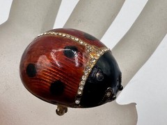 STERLING SILVER RED ENAMEL LADYBUG SIGNED MMA ART MUSEUM GLASS BROOCH PENDANT