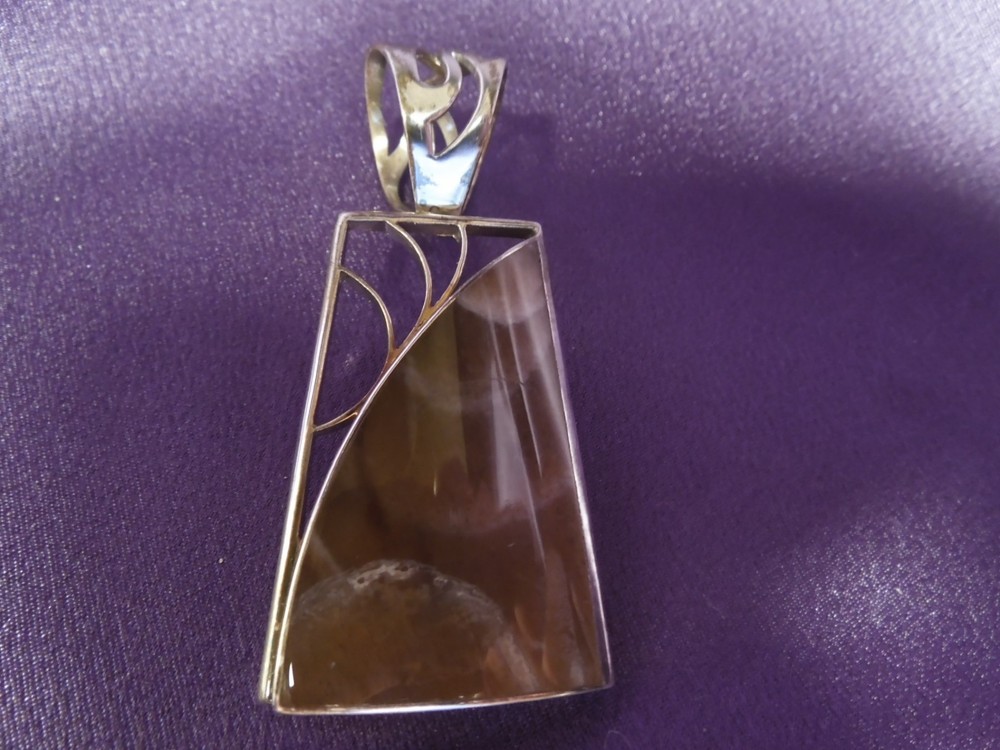 Jay King DTR Large Sterling Silver Open Fretwork Agate Pendant w/ Slide Bale