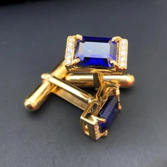 3.00CT Emerald Cut Lab Created Sapphire Men’s Cufflink 14K Yellow Gold Plated