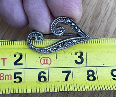 Vintage Sterling Marcasite Letter J I T Brooch Pin Antique Cursive Art Deco