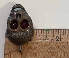 Unusual Vintage SKULL Pendant w Red Gem Eyes Copper?