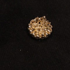 Vintage Trifari 1950s pearl and marquise clear rhinestone gold brooch 1.25″