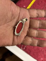 Vintage Red Jasper?sterling Silver 925 Pendant & Sterling 925 Large Chain Italy