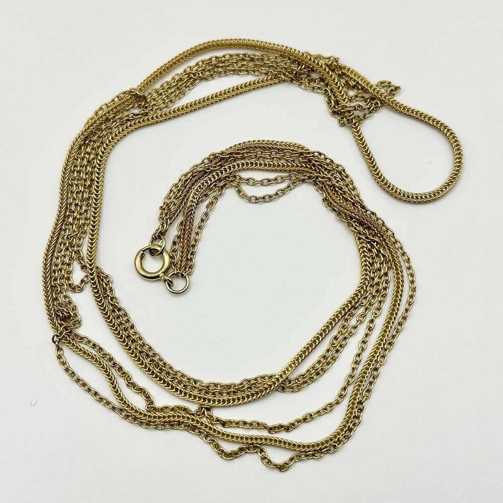 Vintage Gold Tone Layered Necklace Multi Strand Chain Classic 23”