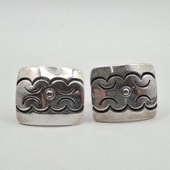 Vintage Native American 925 Sterling Silver Stamped Cloud Bullet Back Cuff Links