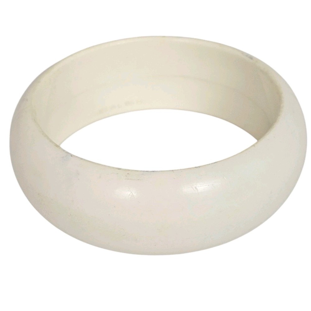 Vintage 80s Off White Bangle Bracelet Chunky Wide Band Costume Jewelry Hong Kong