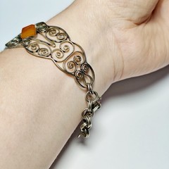 Vintage Baltic Amber Filigree Bracelet 1970s Melchior Cuff 17cm 6.7″
