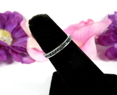 Vintage Dark BLUE RHINESTONES RING Band 2mm Silvertone Channel Set Size 6