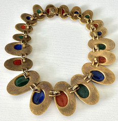 LES BERNARD Signed, Vintage 1990s, Gold-plated, Multi-Coloured Faux-Gemstones, G