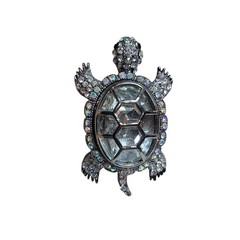Vintage Rhinestone Turtle Brooch Pendant Stretch Ring Set Clear AB Crystal