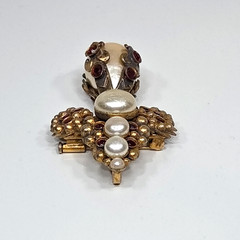 Henry Perichon Baroque Pearl Rhinestone Dangle Brooch Pendant France 1950s-1960s