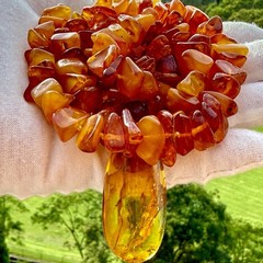 Vintage Baltic Amber Pendant Necklace 25 in Natural Honey Amber Nuggets 56 gm