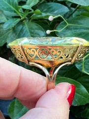 VINTAGE HUGE MASSIVE STATEMENT 10K GOLD MARQUISE LEMON GREEN QUARTZ CITRINE RING