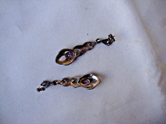 VINTAGE OPENWORK TEARDROP PINK TOPAZ W/MARCASITE SILVER 925 DANGLE STUD EARRINGS
