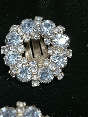 Vintage WEISS Blue Rhinestone Brooch & Clip Earrings Married Set Signed 1950s