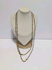 VTG Freirich Gold Tone Chain Necklace With Stationed Oval Metal Beads 54″. FLAW