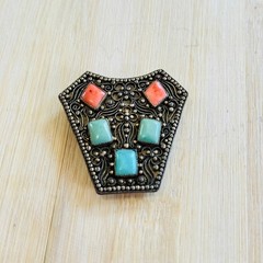 Antique Turquoise Coral Dress Clip Pin VTG Floral Chinese Export China 800 Rare