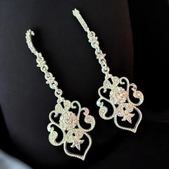 Rhinestone Filigree Dangle Earrings Vintage Avon NR Signed Long Pierced