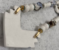Vtg Japan Long Chunky Hand Painted Ceramic & Beaded Necklace & Earrings Set