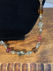 Vintage Glass, Acrylic & Gold Tone Beaded 36 in Long Strand Necklace