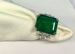 Exceptional Quality Emerald Cut 13.78CT Emerald & 2.46CT Shiny CZ Stunning Ring