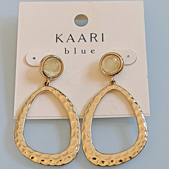 Kaari Blue Gold Tone Hammered Metal Open Teardrop Dangle Earrings 2 INCH OLD STO