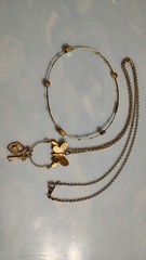 Vtg Butterfly Charm Lock & Key Necklace 24″ & Crystal Wires Bracelet Set