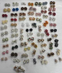 Huge Lot 74 Pair Vintage Cluster Bead Clip On Screw Back Earrings Japan Germany