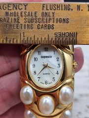 Maximalist! Vintage Gold Tone Pearl Studded CLAMPER Watch Bracelet