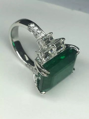 Exceptional Quality Emerald Cut 13.78CT Emerald & 2.46CT Shiny CZ Stunning Ring