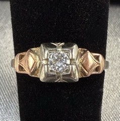 Antique Art Deco Engagement Ring Natural Diamond .25c 18k White & Rose Gold 5.5