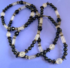 Vintage Dauplaise Black Jet Rhinestone Beads 39″ Opera Length Necklace