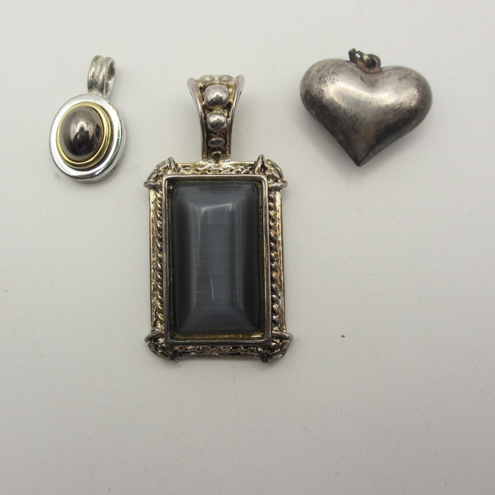 Vintage Pendant Lot Of 3 Rectangle Oval Puffy Heart Silver Tone 1 Liz Claiborne
