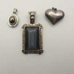 Vintage Pendant Lot Of 3 Rectangle Oval Puffy Heart Silver Tone 1 Liz Claiborne