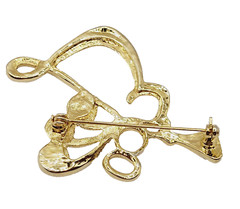 Angel Blowing Trumpet Rhinestone Tipped Wings Shiny Gold Tone Vintage Brooch Pin