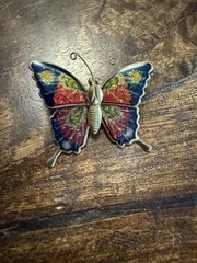 Set of 5 Vintage Gold Tone Multicolor Glitter Butterfly Pins Circa 1970s-1980s