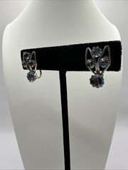 Vintage Sterling Screwback Rainbow Iris Crystal Rhinestone Earrings Antique