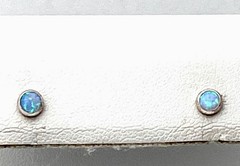 925 Sterling Silver Lab Created Round Light Blue Fire Opal Stud Pierced Earring