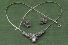 Vintage Avon Marcasite Empire Necklace Earring Set; Book Piece 1989