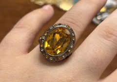 Kenneth Jay Lane Cocktail Ring Amber Colored Faceted Center Stone Size 7