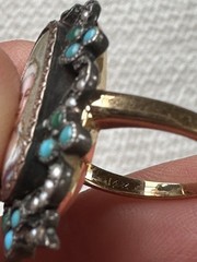 Antique Victorian era 14k Gold Silver Top Pearl Miniature Portrait Ring