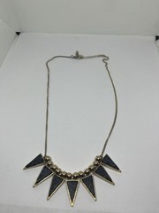 Goldtone Bead Triangle Faux Black Crackle Stone Dangles 17” Bib Necklace